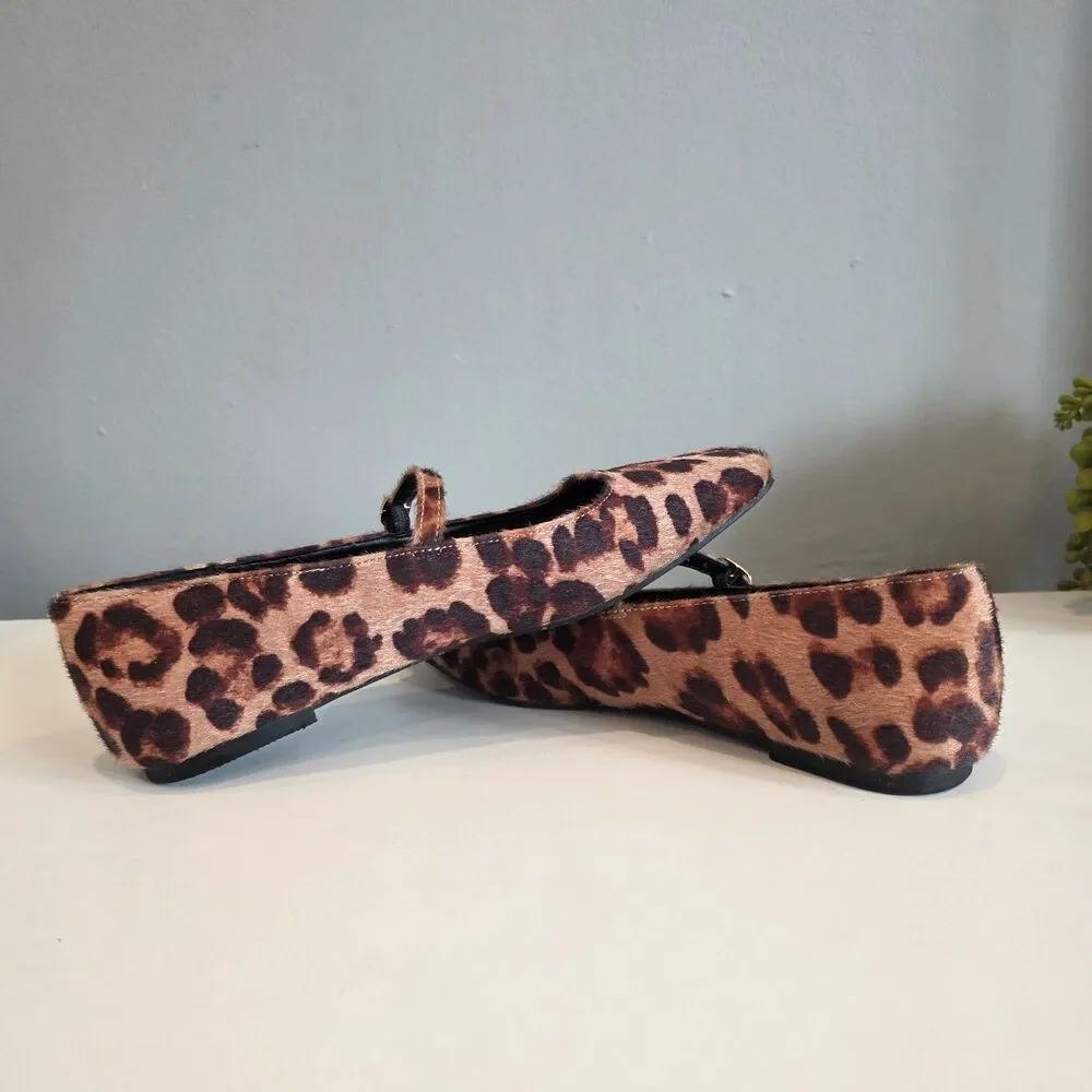Just Fab Leopard Print Ballet Flats, Size 6 Poet Boho Feminine Balletcore